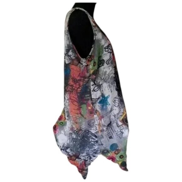 Papillon Blanc graffiti art print sleeveless top size M - Picture 7 of 11